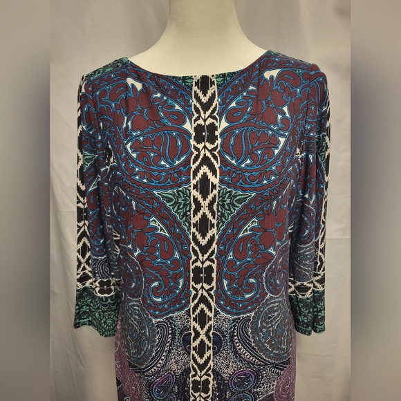 London Times Shift Dress Paisley Mixed Print Retro Colorful Stretchy - Picture 2 of 11
